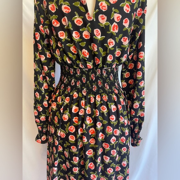 Kate Spade Waverly Ditsy Roses Smocked Mindi-dress In Black - Picture 6 of 9